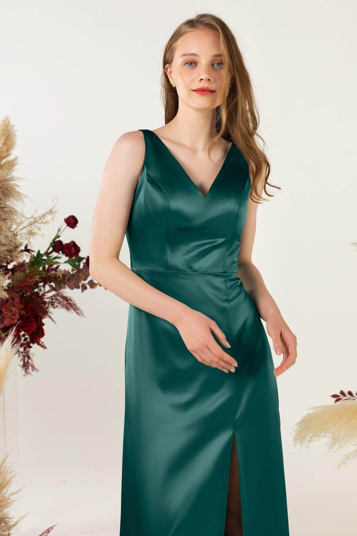 Sheath Sweep Luxe Satin Bridesmaid Dress Formal Dresses CB0502 - COCOMELODY