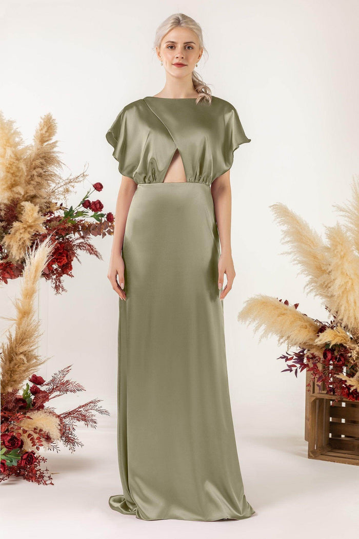 Sheath Sweep Luxe Satin Bridesmaid Dress Formal Dresses CB0512 - COCOMELODY
