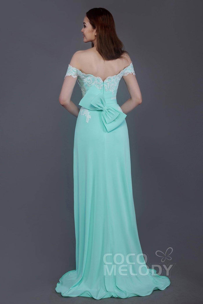 Sheath Sweep Train Knitted Fabric Bridesmaid Dress PR3561 - COCOMELODY