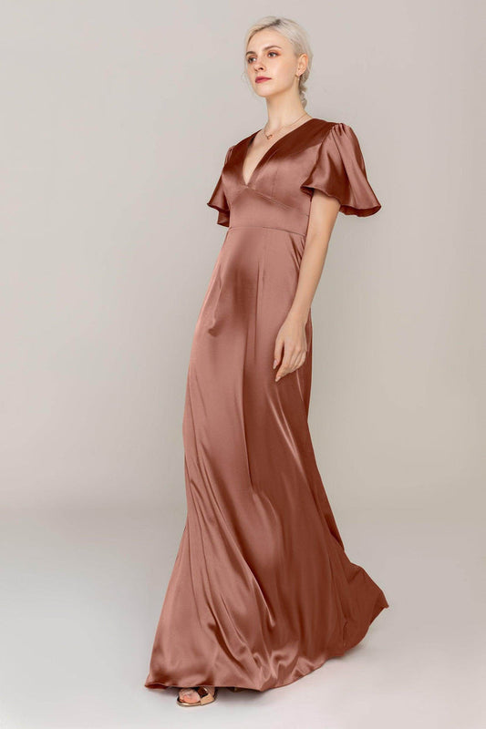 Sheath Sweep Train Luxe Satin Dress CS0312 - COCOMELODY