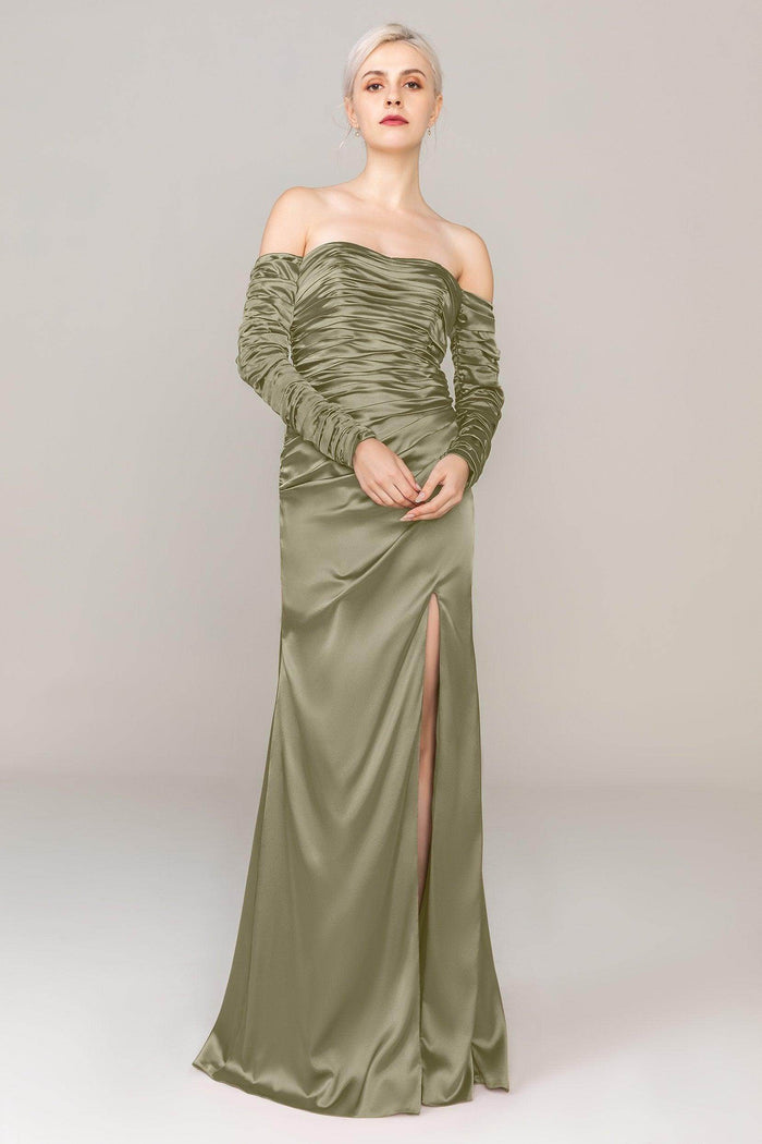 Sheath Sweep Train Luxe Satin Dress CS0316 - COCOMELODY