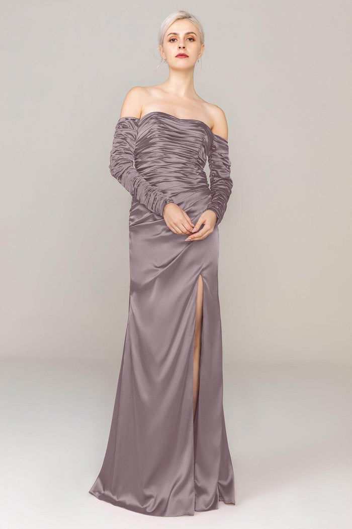 Sheath Sweep Train Luxe Satin Dress CS0316 - COCOMELODY