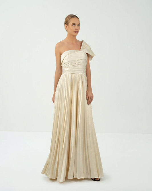 Shoulder off pleated dress - TESSA