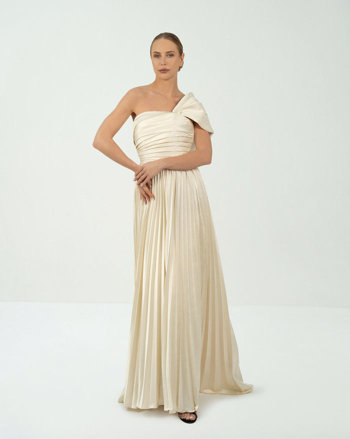 Shoulder off pleated dress - TESSA