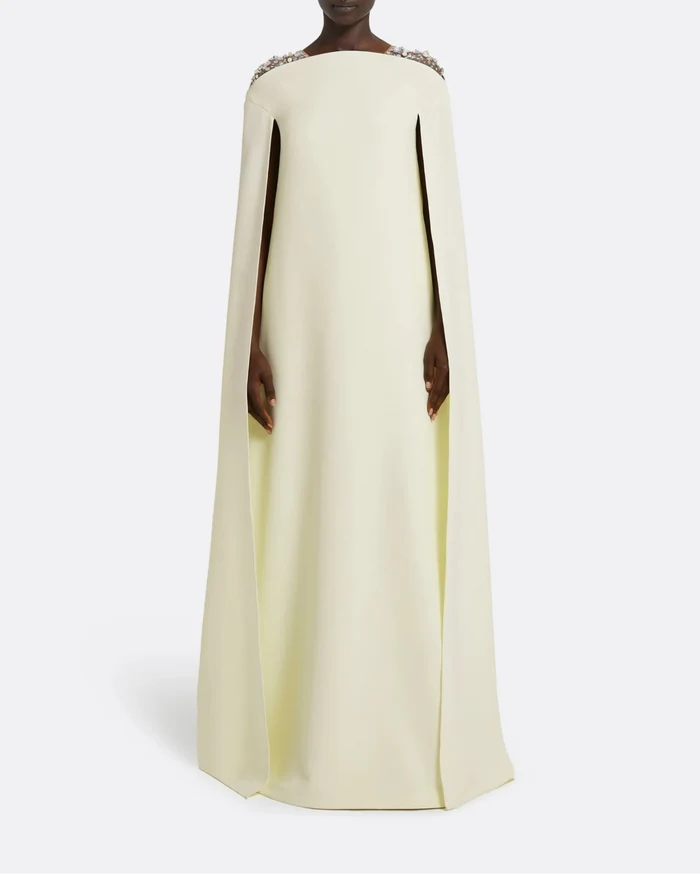 Sleeveless column dress with embellished shoulders and cape - Bethany