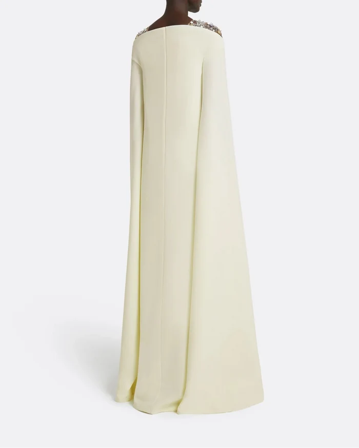 Sleeveless column dress with embellished shoulders and cape - Bethany