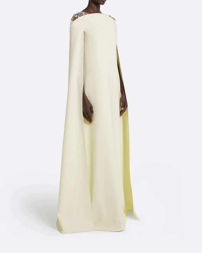 Sleeveless column dress with embellished shoulders and cape - Bethany