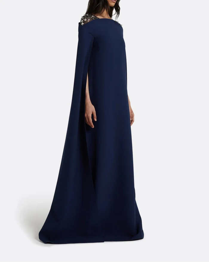 Sleeveless column dress with embellished shoulders and cape - Sophia