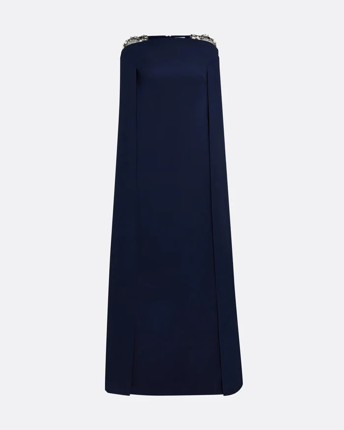 Sleeveless column dress with embellished shoulders and cape - Sophia