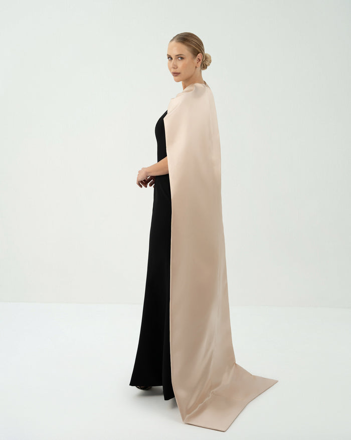 Sleeveless column dress with maxi cape  - LUNA