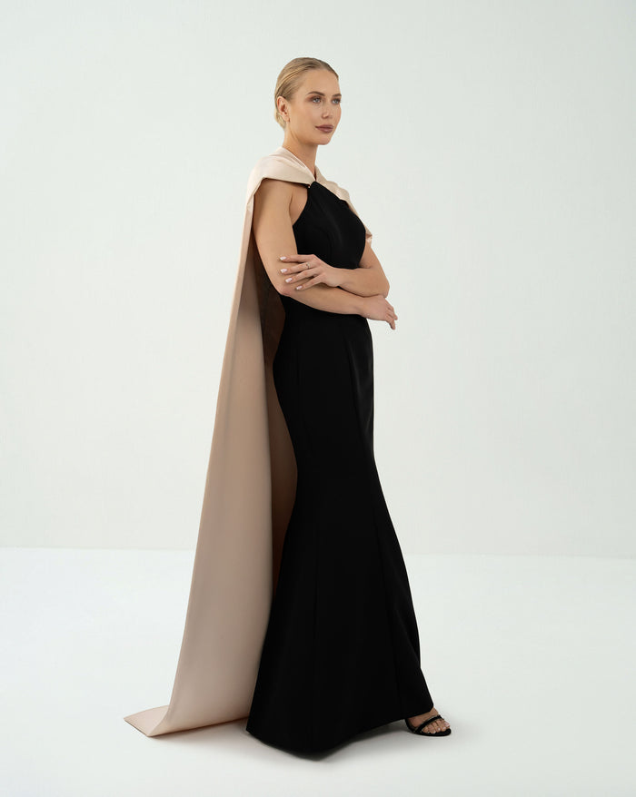 Sleeveless column dress with maxi cape  - LUNA