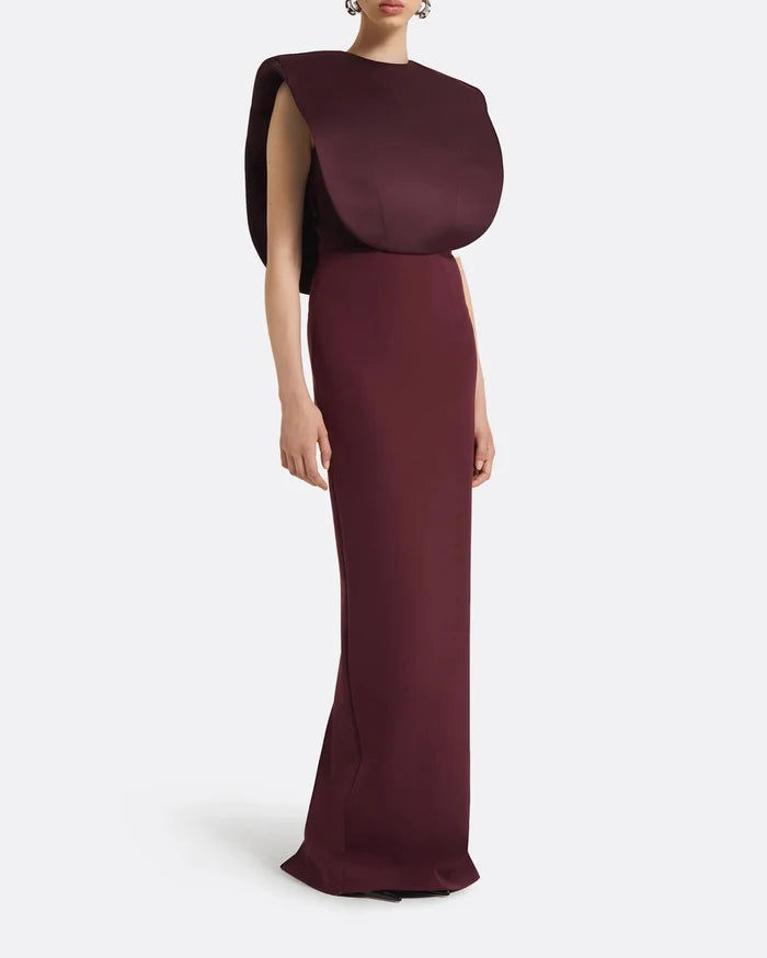 Sleeveless column dress with sculpted shoulder detail - WIINE