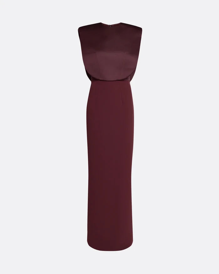 Sleeveless column dress with sculpted shoulder detail - WIINE