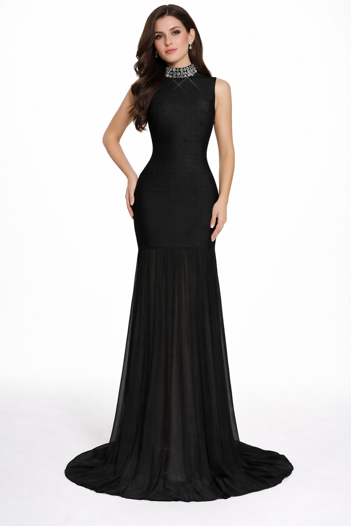 sleeveless mermaid gown with pleated chiffon hem – LIME