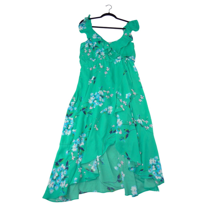 Socialite Green Floral Ruffle High Low Maxi Dress Womens XL Faux Wrap V Neck0