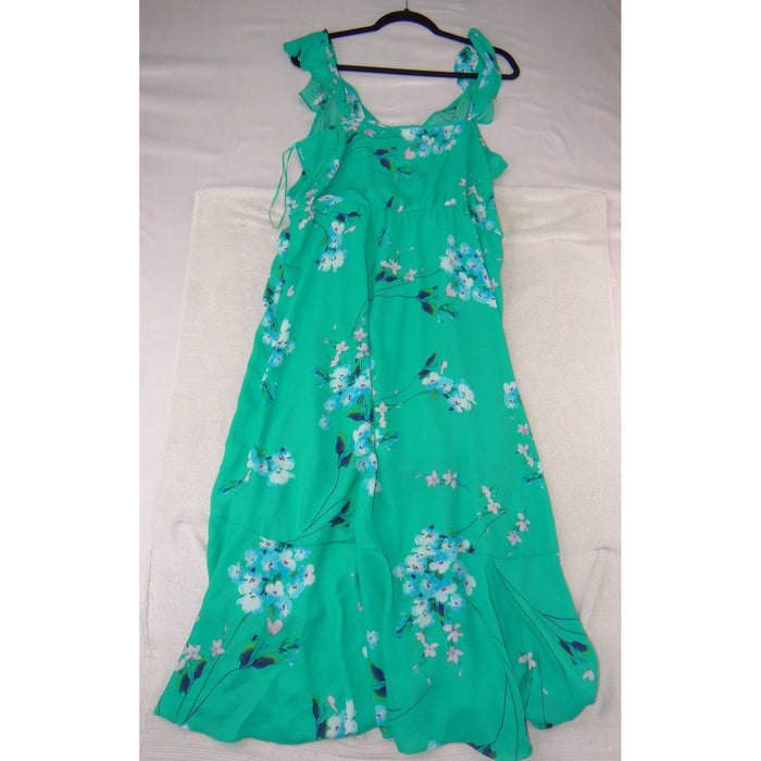 Socialite Green Floral Ruffle High Low Maxi Dress Womens XL Faux Wrap V Neck1