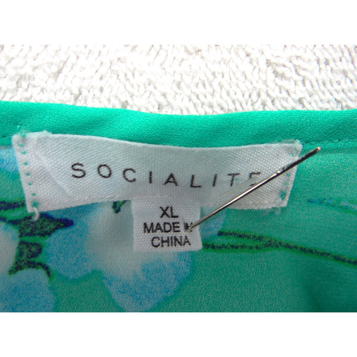 Socialite Green Floral Ruffle High Low Maxi Dress Womens XL Faux Wrap V Neck2