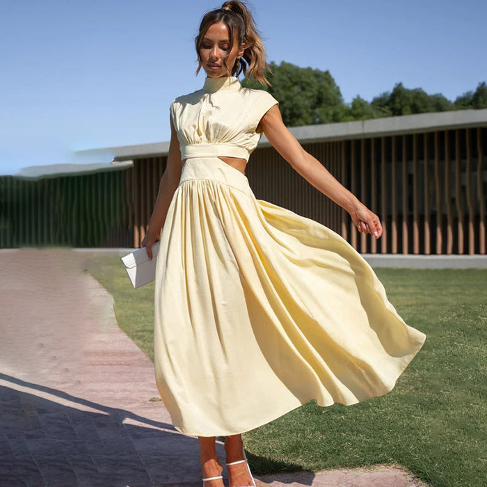 Sophia - Elegant Women's Wedding Guest Dress with Mock Neck and Cutout Waist