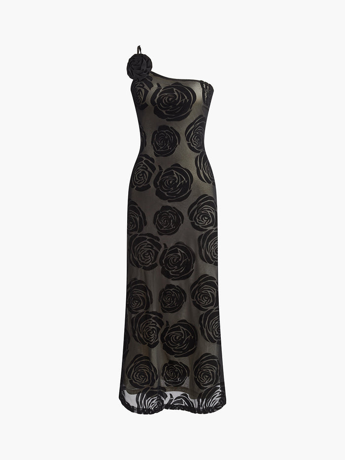 Sophia - Elegant Women's Wedding Guest Maxi Dress with One Shoulder Floral Detail
