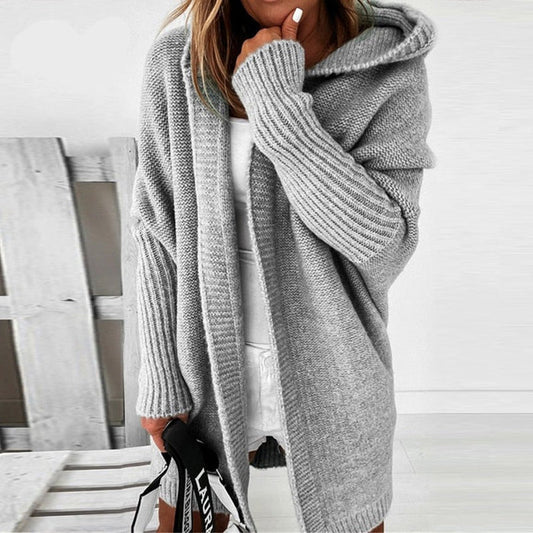Sophia - Women's Long Cardigan Sweater Knitted Style with Hood for Fall