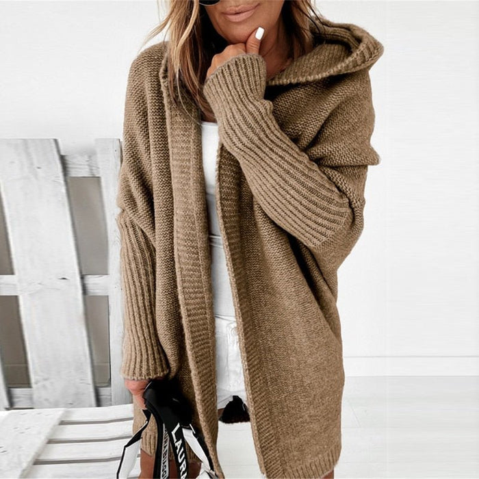 Sophia - Women's Long Cardigan Sweater Knitted Style with Hood for Fall