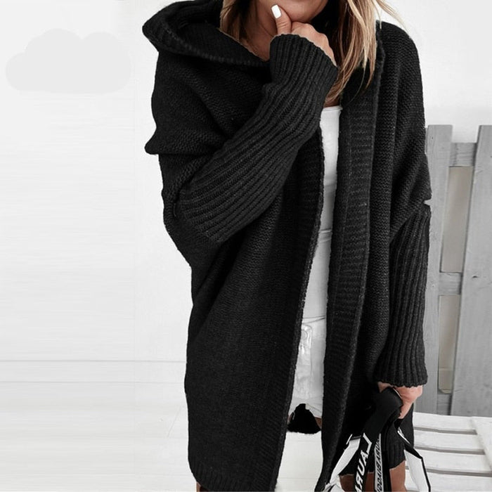 Sophia - Women's Long Cardigan Sweater Knitted Style with Hood for Fall