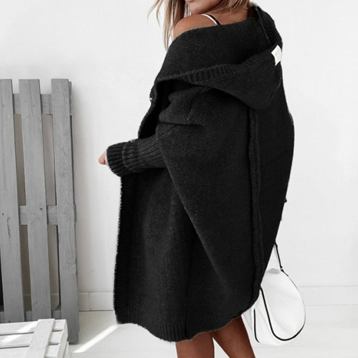 Sophia - Women's Long Cardigan Sweater Knitted Style with Hood for Fall