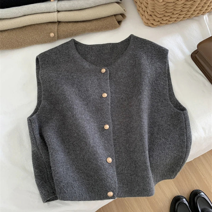 Sophia - Women's Sweater Vest Wool Style Sleeveless with Button Front