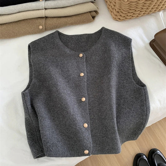 Sophia - Women's Sweater Vest Wool Style Sleeveless with Button Front