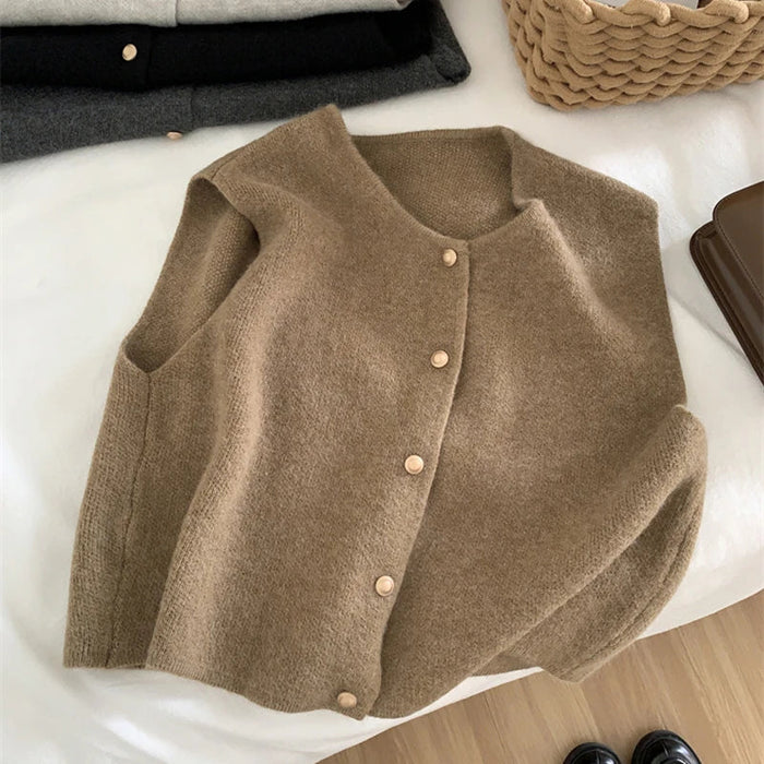 Sophia - Women's Sweater Vest Wool Style Sleeveless with Button Front