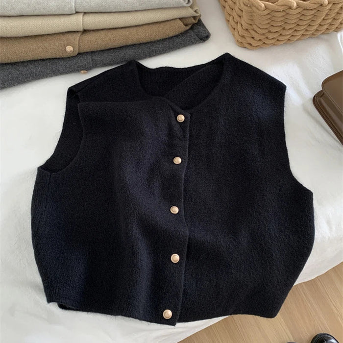 Sophia - Women's Sweater Vest Wool Style Sleeveless with Button Front
