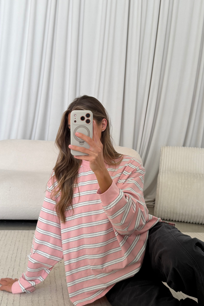 Soraya Striped Long Sleeve Tee in Baby Pink