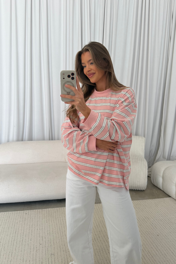 Soraya Striped Long Sleeve Tee in Baby Pink