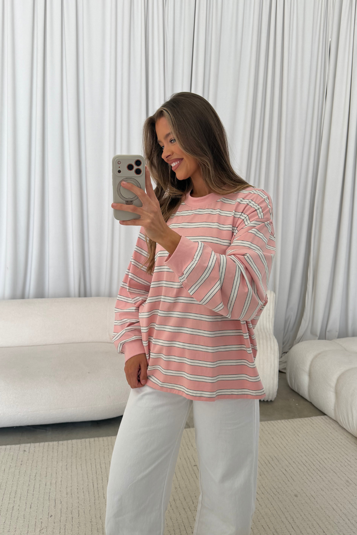 Soraya Striped Long Sleeve Tee in Baby Pink