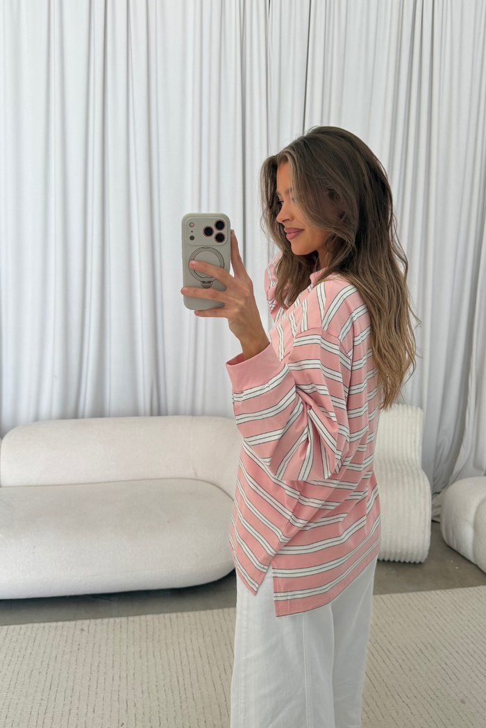 Soraya Striped Long Sleeve Tee in Baby Pink