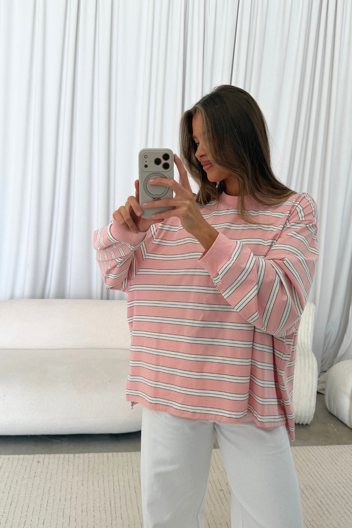 Soraya Striped Long Sleeve Tee in Baby Pink