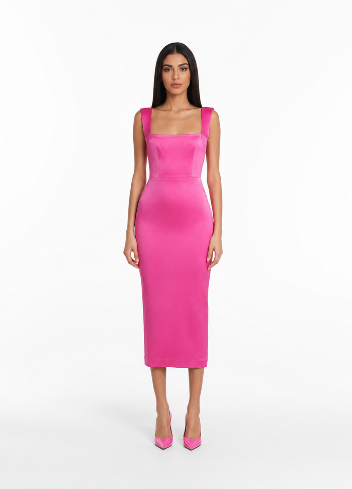 Square Neck Satin Midi Dress – ROSABELLA