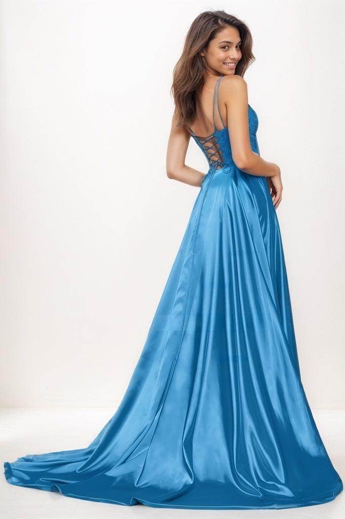 Square Neckline A-Line High Split Sweep Train Prom Dresses CS0773 - COCOMELODY