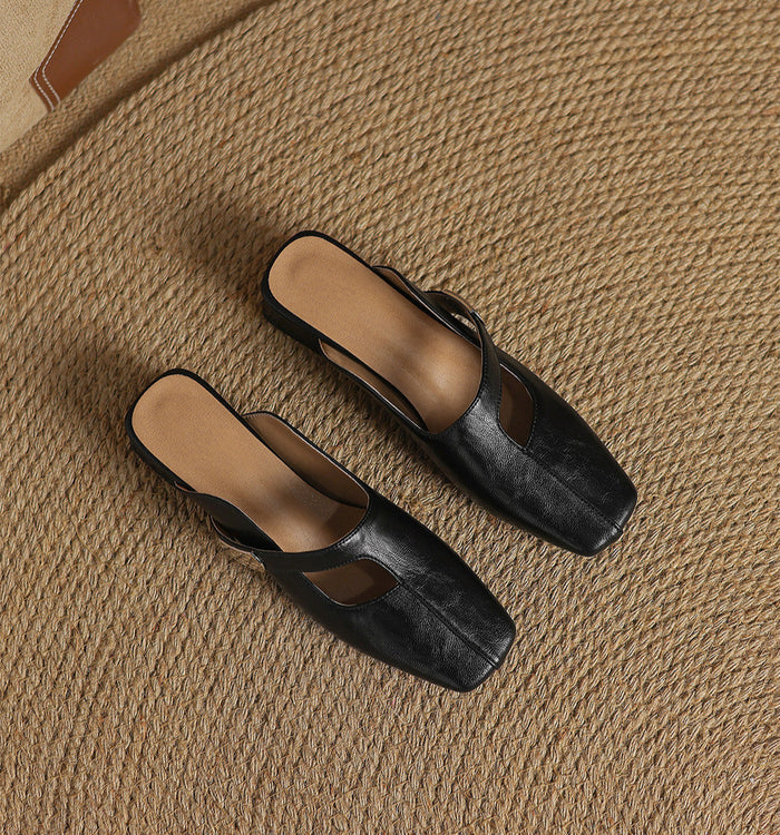 square-toe leather mules with strap detail - NORAMU
