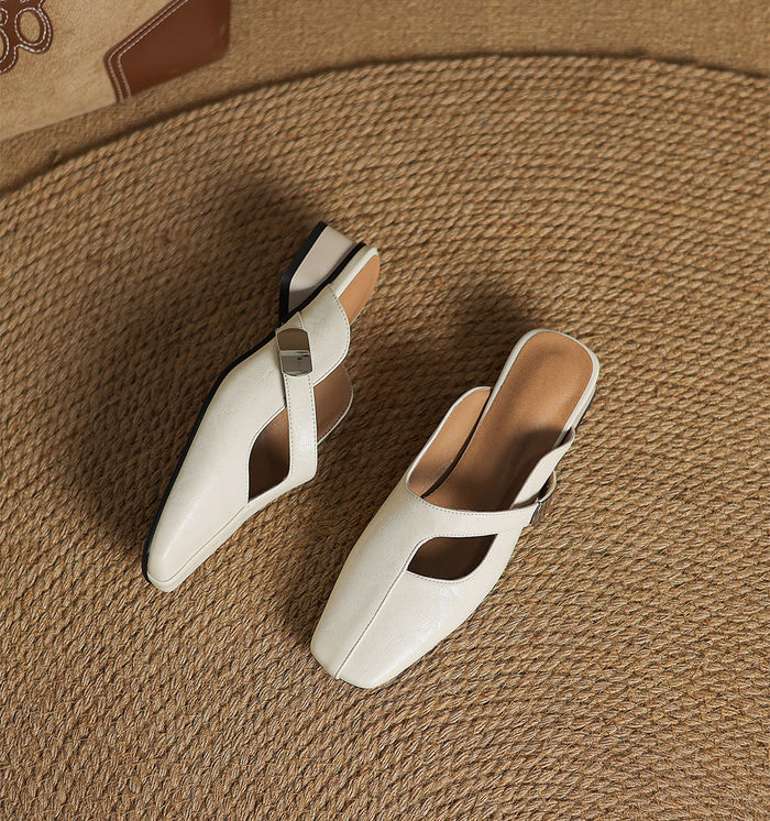 square-toe leather mules with strap detail - NORAMU