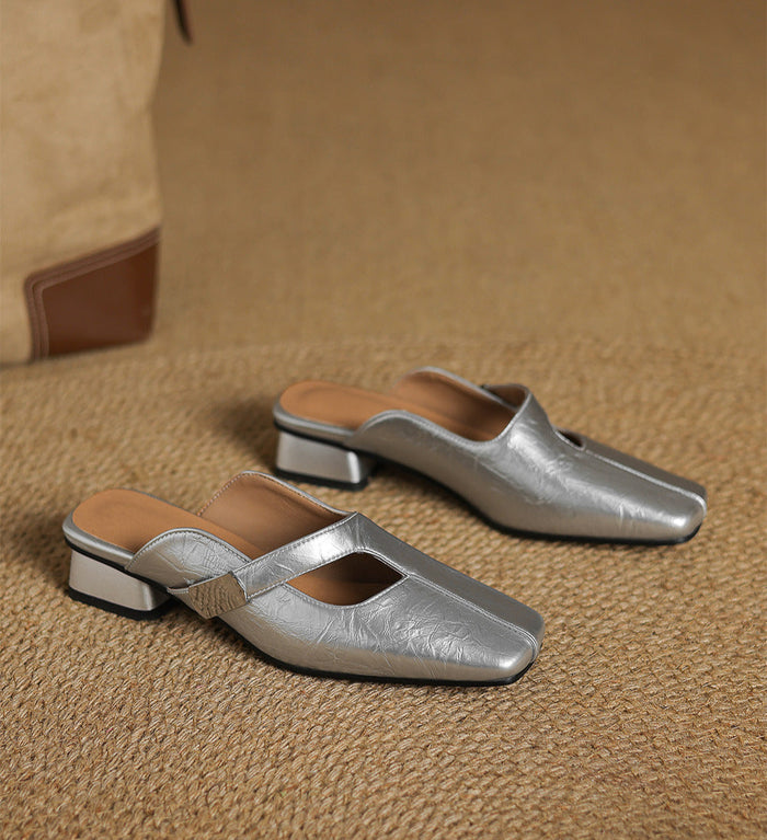 square-toe leather mules with strap detail - NORAMU