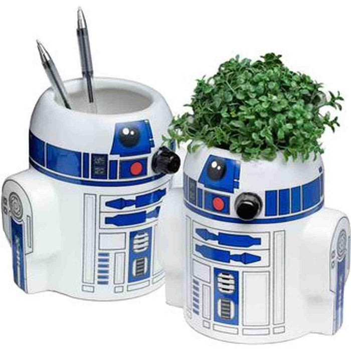 Lot 2 pots céramique R2-D2 Star Wars porte-stylos et cache-pot plante blanc bleu