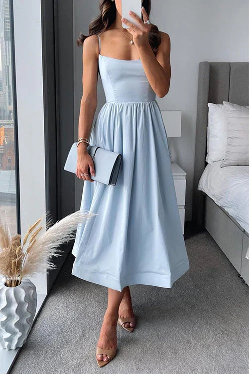 Stella - Elegant Women's Wedding Guest Dress with Scoop Neck and Full Midi Skirt