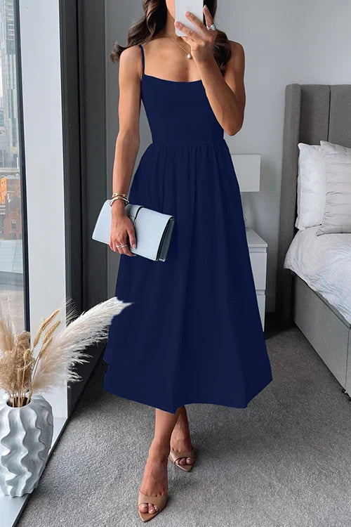 Stella - Elegant Women's Wedding Guest Dress with Scoop Neck and Full Midi Skirt