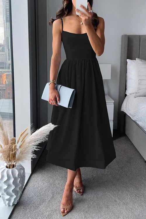 Stella - Elegant Women's Wedding Guest Dress with Scoop Neck and Full Midi Skirt