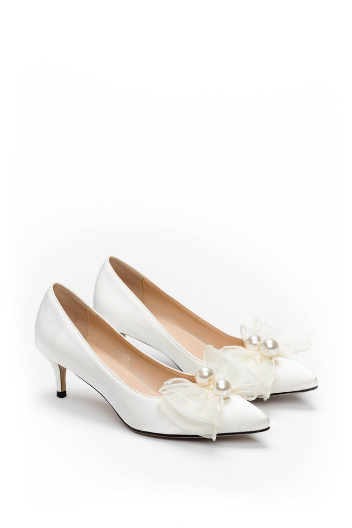 Stiletto Heel Satin Pointed Toe Bridal Shoes Bowknot CK0104 - COCOMELODY