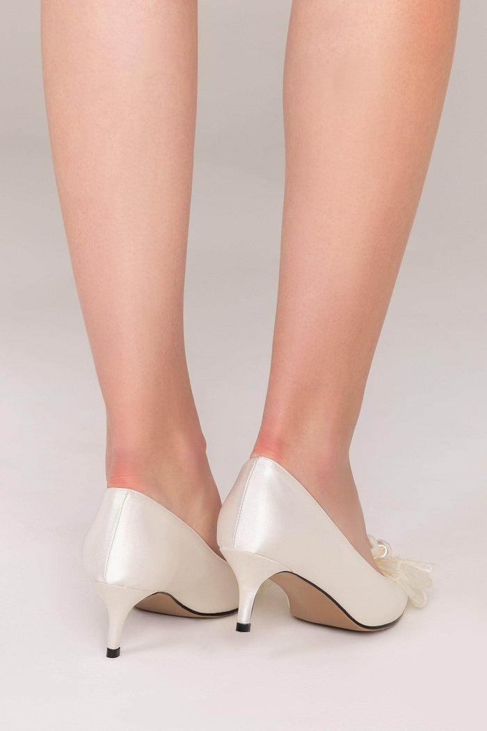 Stiletto Heel Satin Pointed Toe Bridal Shoes Bowknot CK0104 - COCOMELODY
