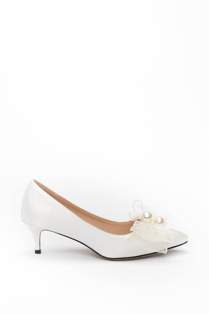 Stiletto Heel Satin Pointed Toe Bridal Shoes Bowknot CK0104 - COCOMELODY