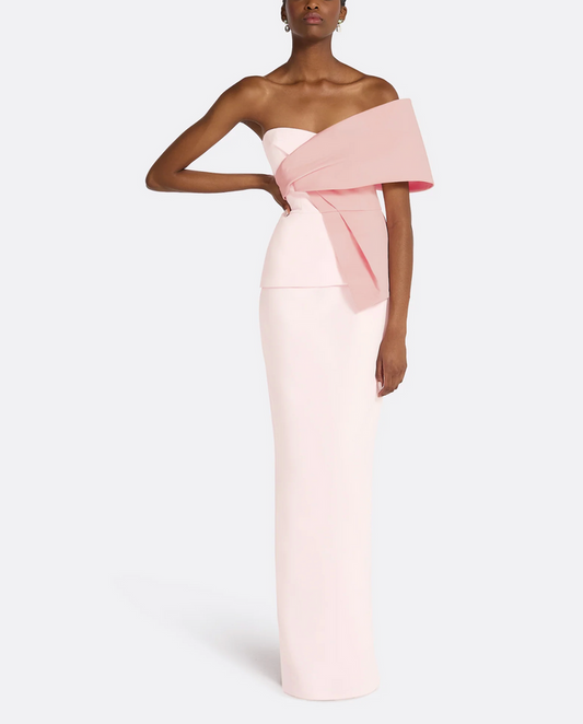 strapless column gown with oversized asymmetric bow – PETAL