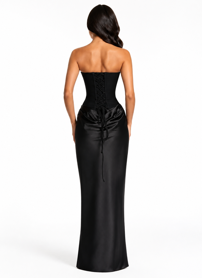 Strapless Draped High-Slit Maxi Dress – SOLARA